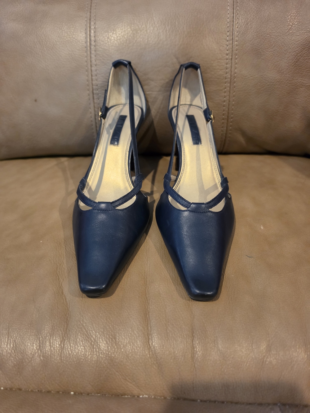 Unisa Navy Pointed Slingback Pumps with Double Strap